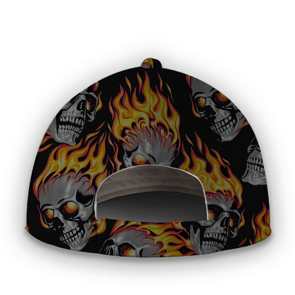 Personalized Custom Name Yellow Fire Skull Hat Classic Cap