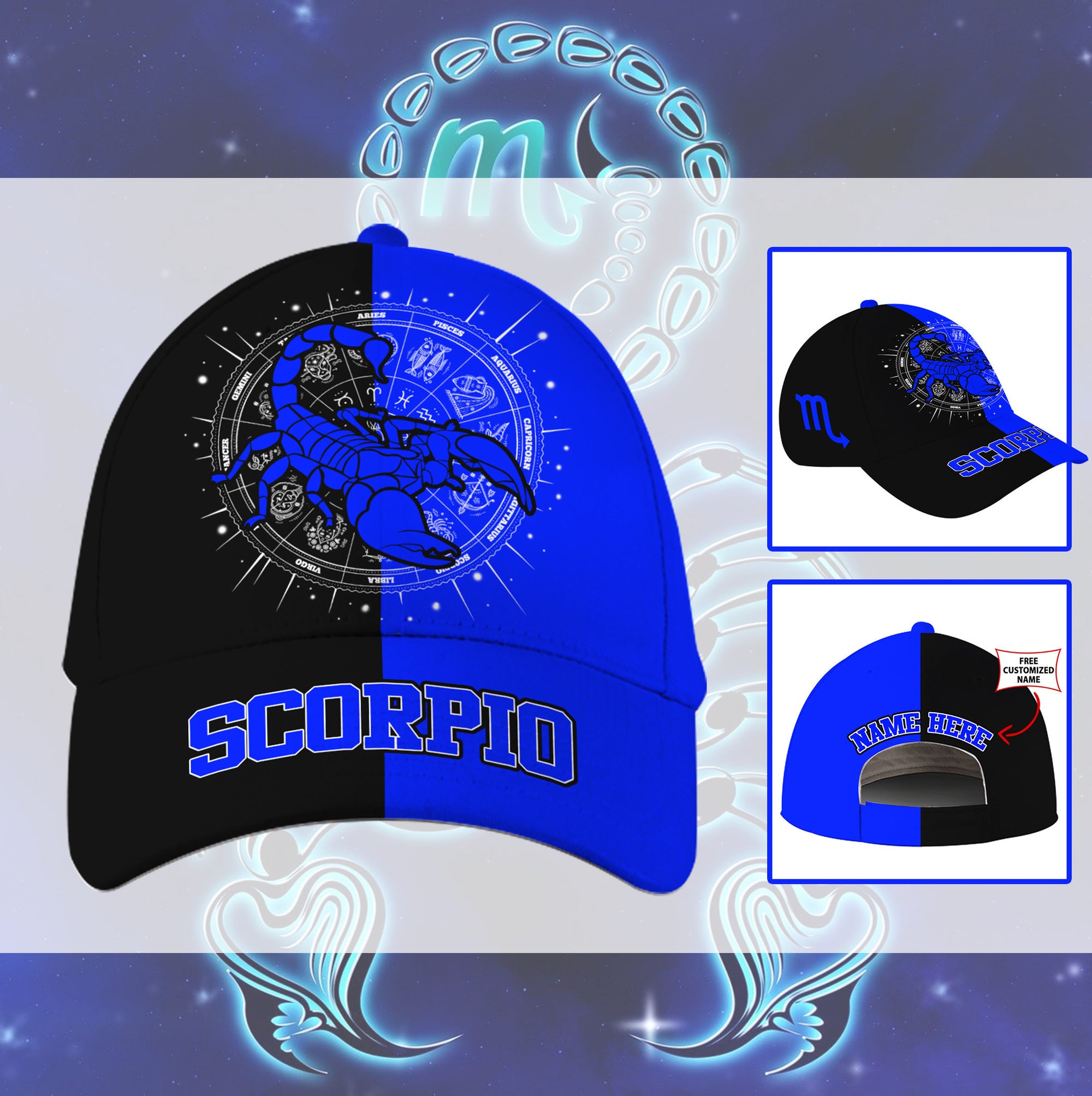 Personalized Custom Name Scorpio Blue Zodiac Hat Classic Cap