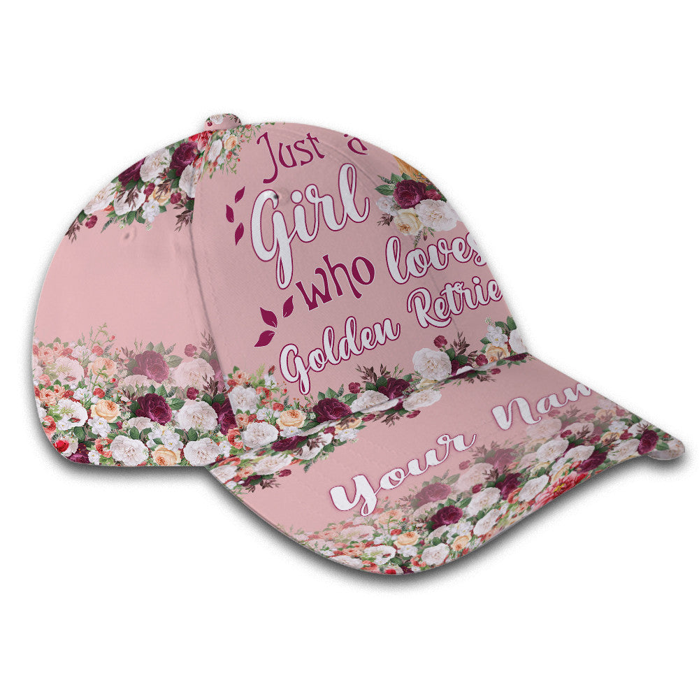 Personalized Custom Name Girl Loves Golden Retriever Flowers Hat Classic Cap