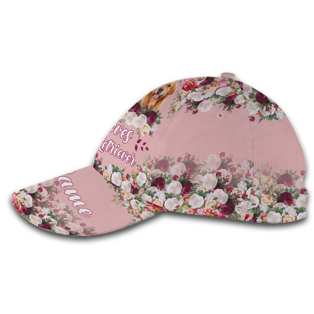 Personalized Custom Name Girl Loves Golden Retriever Flowers Hat Classic Cap