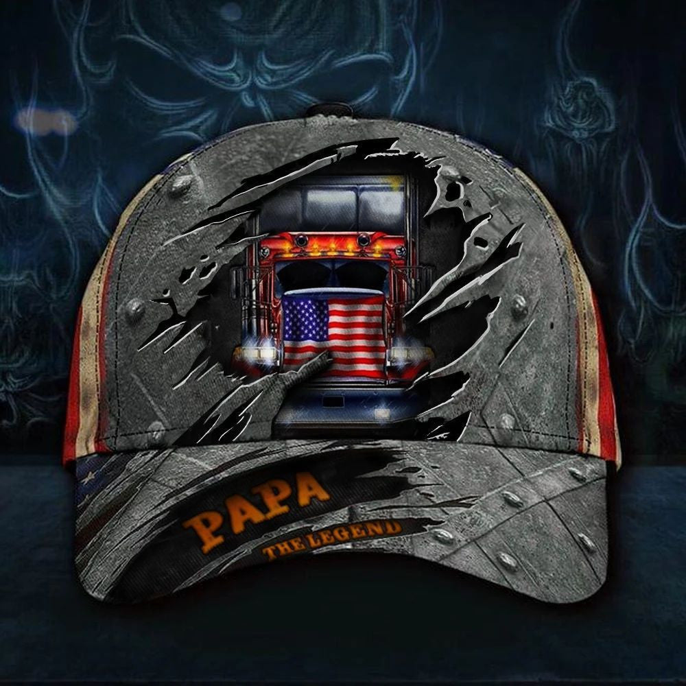 Trucker Papa The Legend 3D Hat Vintage Usa Flag Flexfit Cap Papa Merchandise