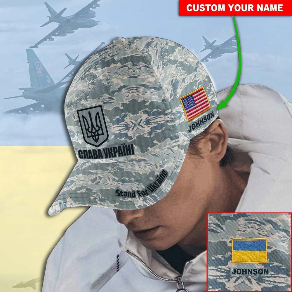 Personalized Custom Name Usa Stands For Ukraine Slava Ukraini Camo Pray For Ukraine Merch Hat Classic Cap