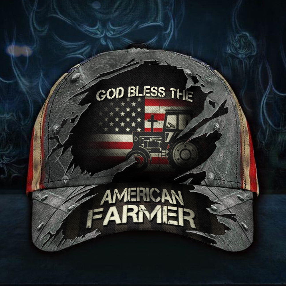 Tractor God Jesus Bless The American Farmer Us Flag Hat Vintage Caps Best Gifts For Farmers Hat Classic Cap