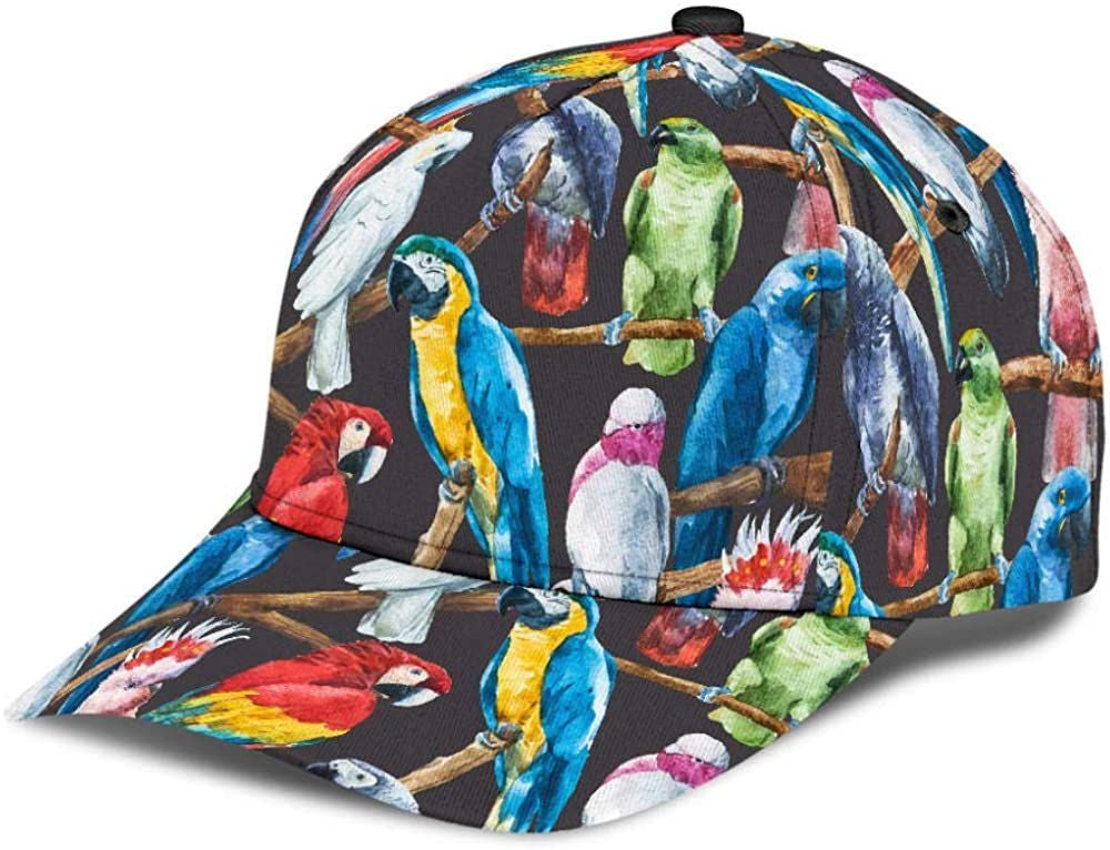 Parrot Colorful Black 3D Printed Unisex Hat Classic Cap, Snapback Cap, Baseball Cap