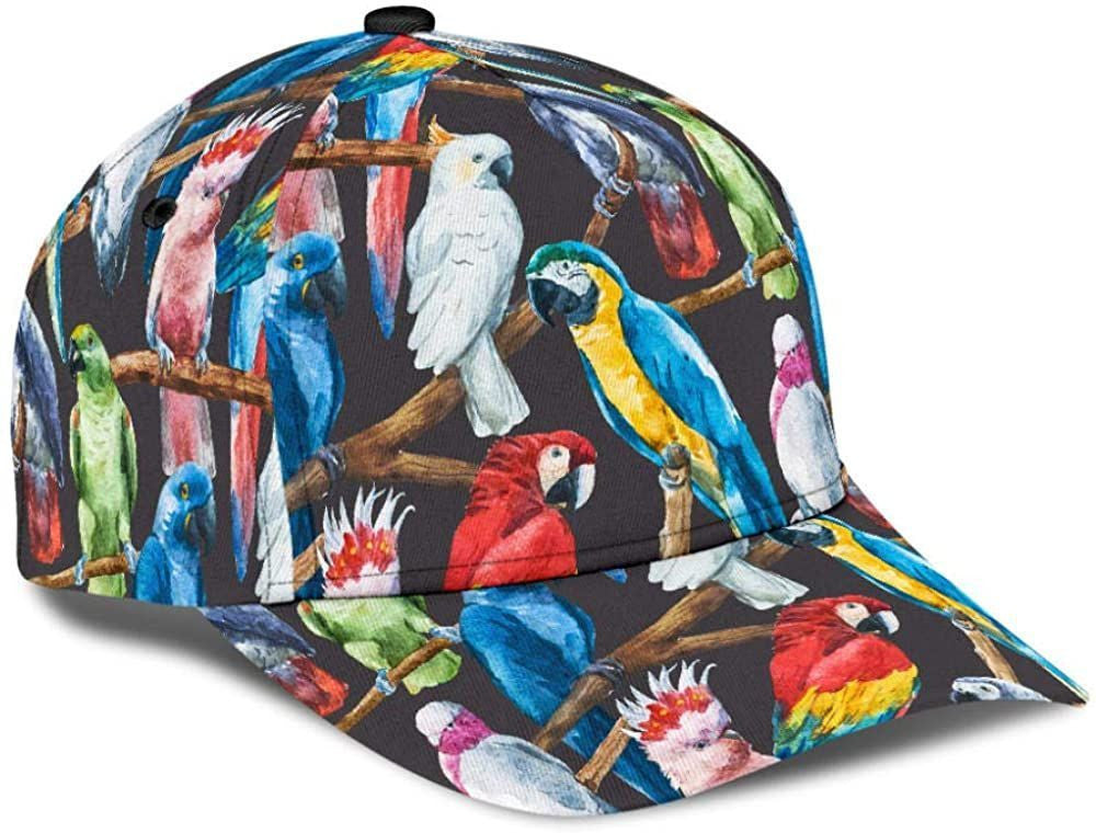 Parrot Colorful Black 3D Printed Unisex Hat Classic Cap, Snapback Cap, Baseball Cap