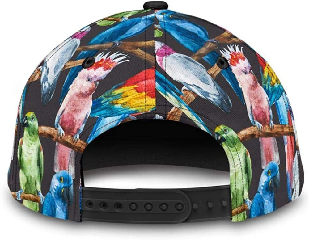 Parrot Colorful Black 3D Printed Unisex Hat Classic Cap, Snapback Cap, Baseball Cap