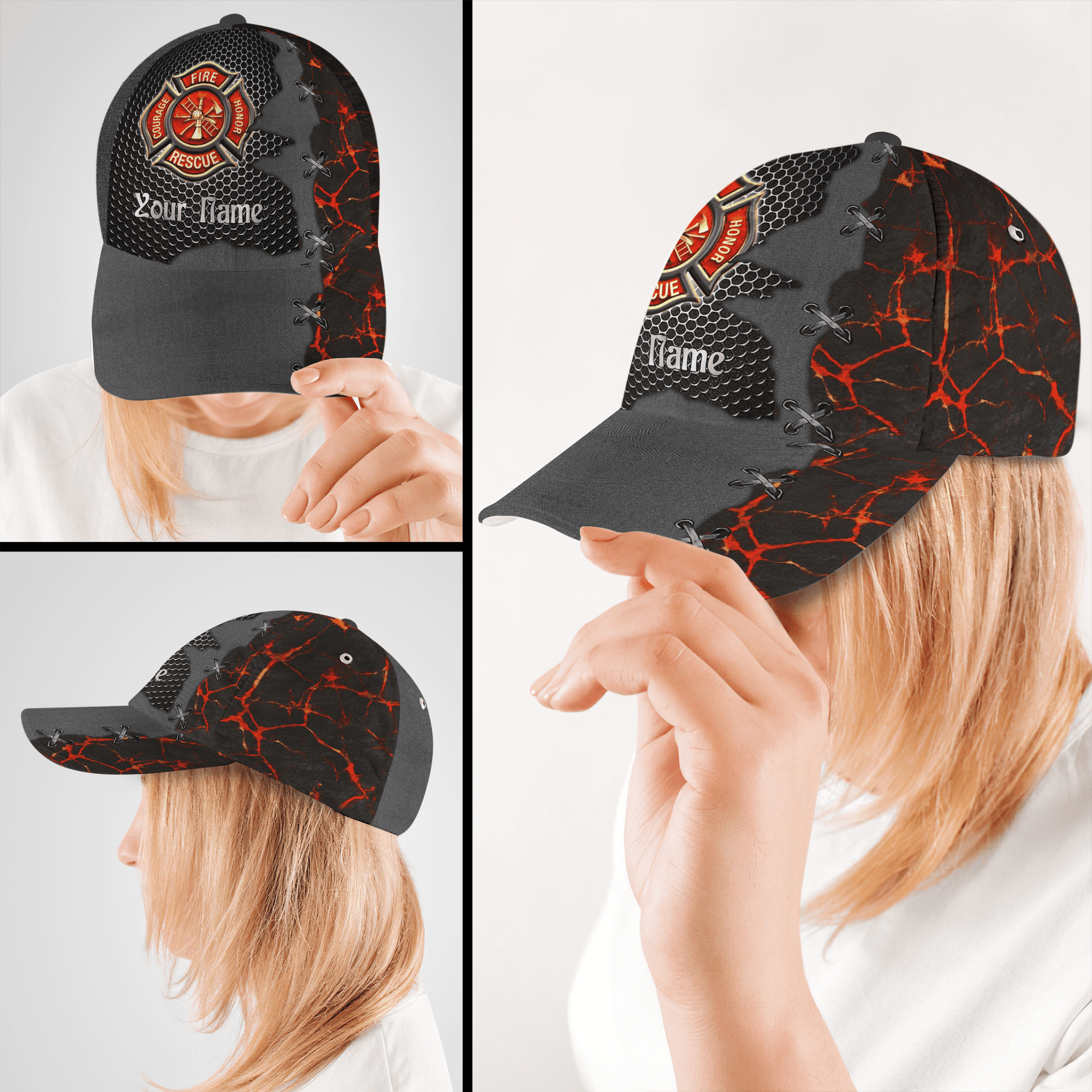 Personalized Custom Name Half Firefighter Logo Hat Classic Cap Kcj103092