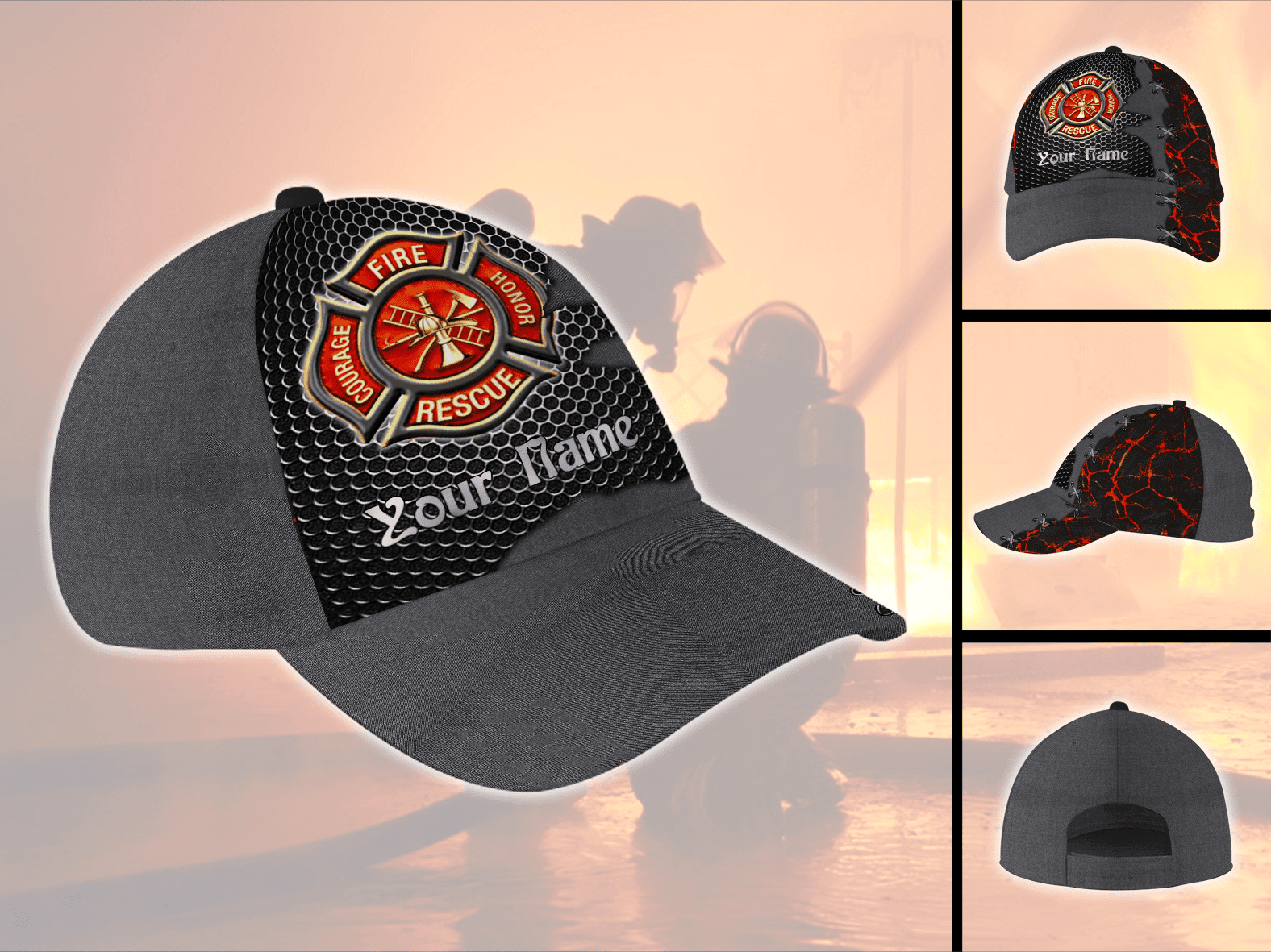 Personalized Custom Name Half Firefighter Logo Hat Classic Cap Kcj103092