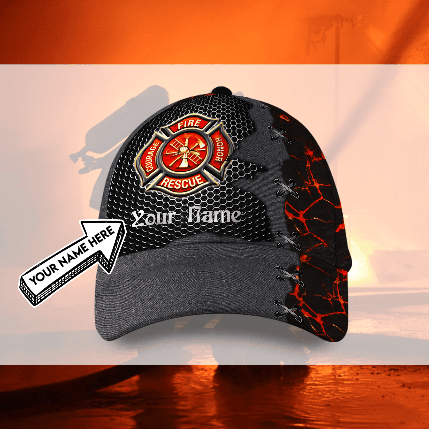 Personalized Custom Name Half Firefighter Logo Hat Classic Cap Kcj103092