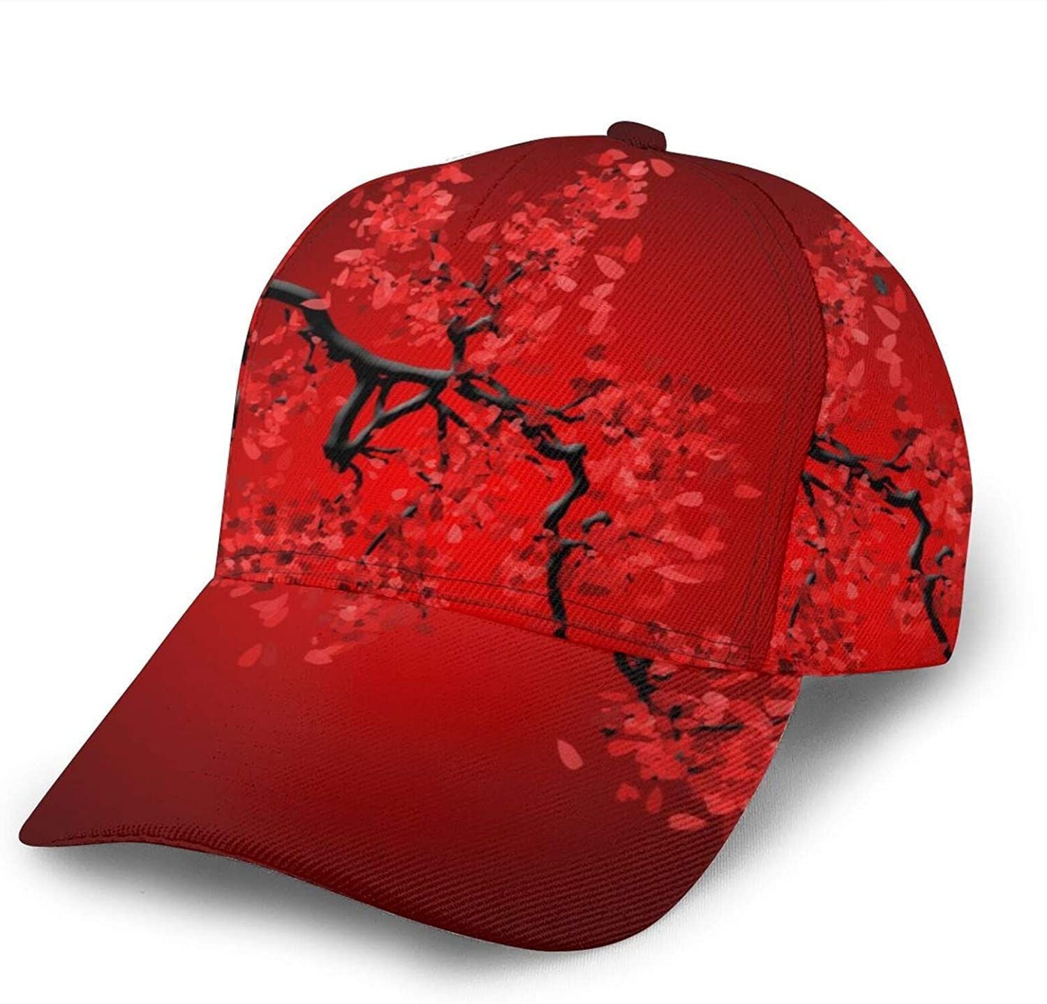Red Cherry Blossom Baseball 3D Cap Adjustable Hat Dad Cap Athletic Baseball Fitted Cap Hat Classic Cap