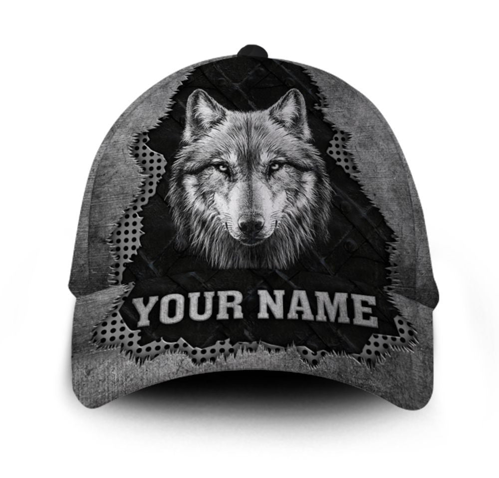 Personalized Custom Name Gray Wolf Cap