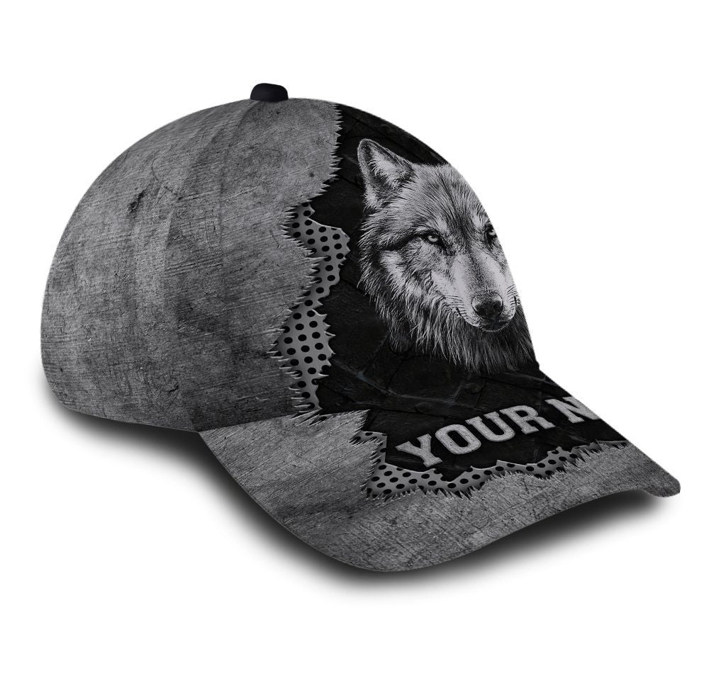 Personalized Custom Name Gray Wolf Cap