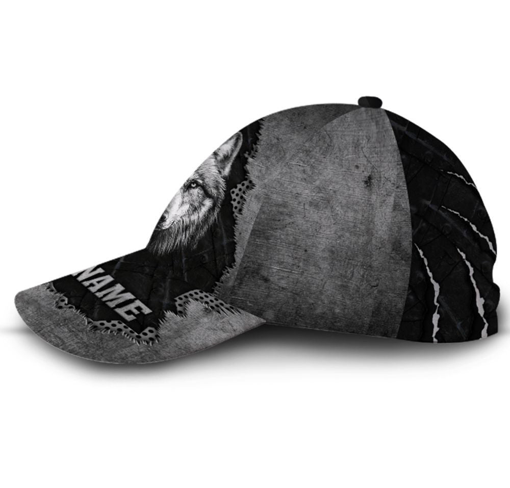 Personalized Custom Name Gray Wolf Cap