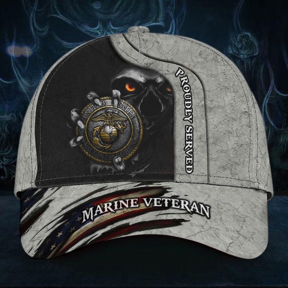 American Flag Hat Proud Skull Marine Veteran Proudly Served Cap Usa Hat Classic Cap