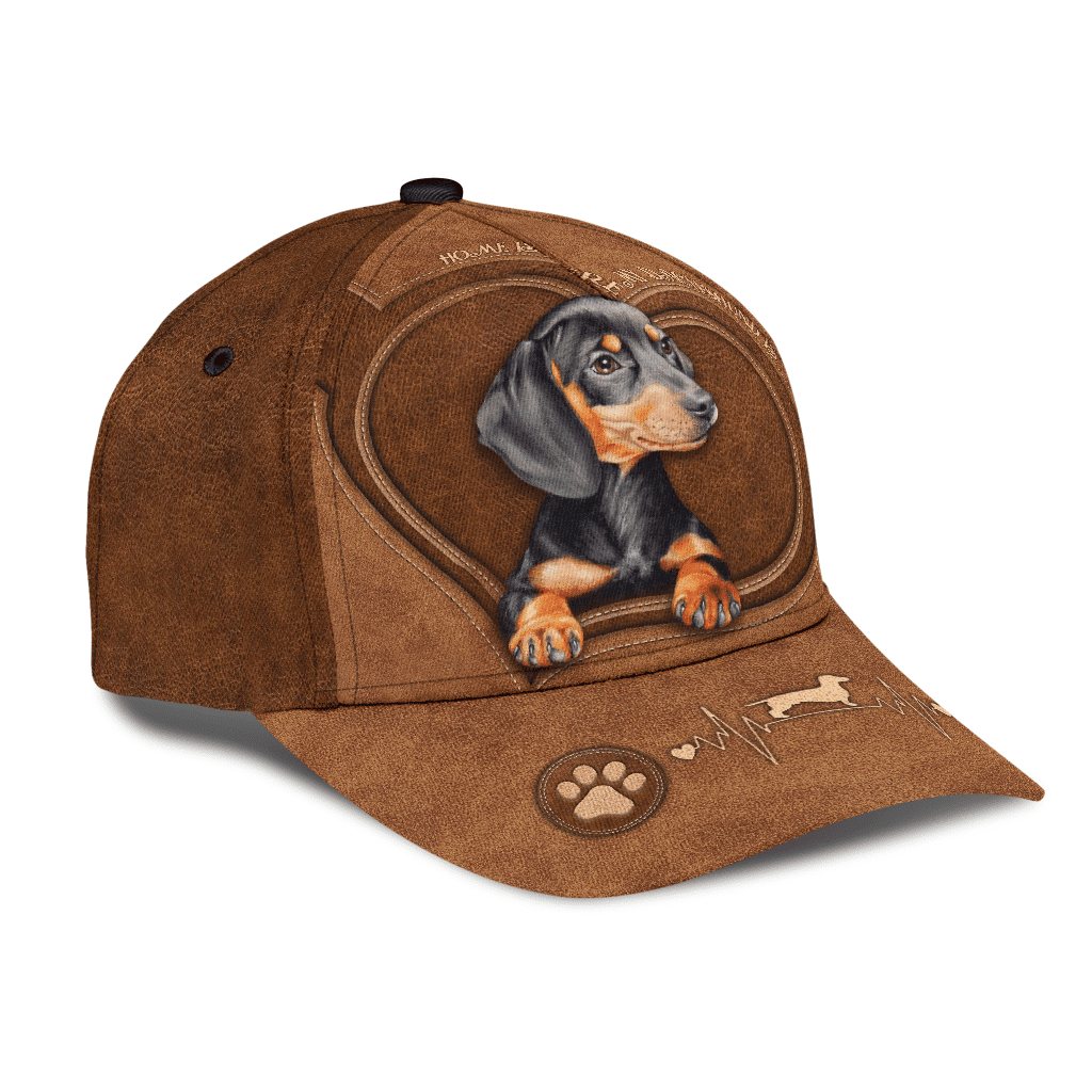 Dachshund Dog Heart Beat Leather Hat Classic Cap