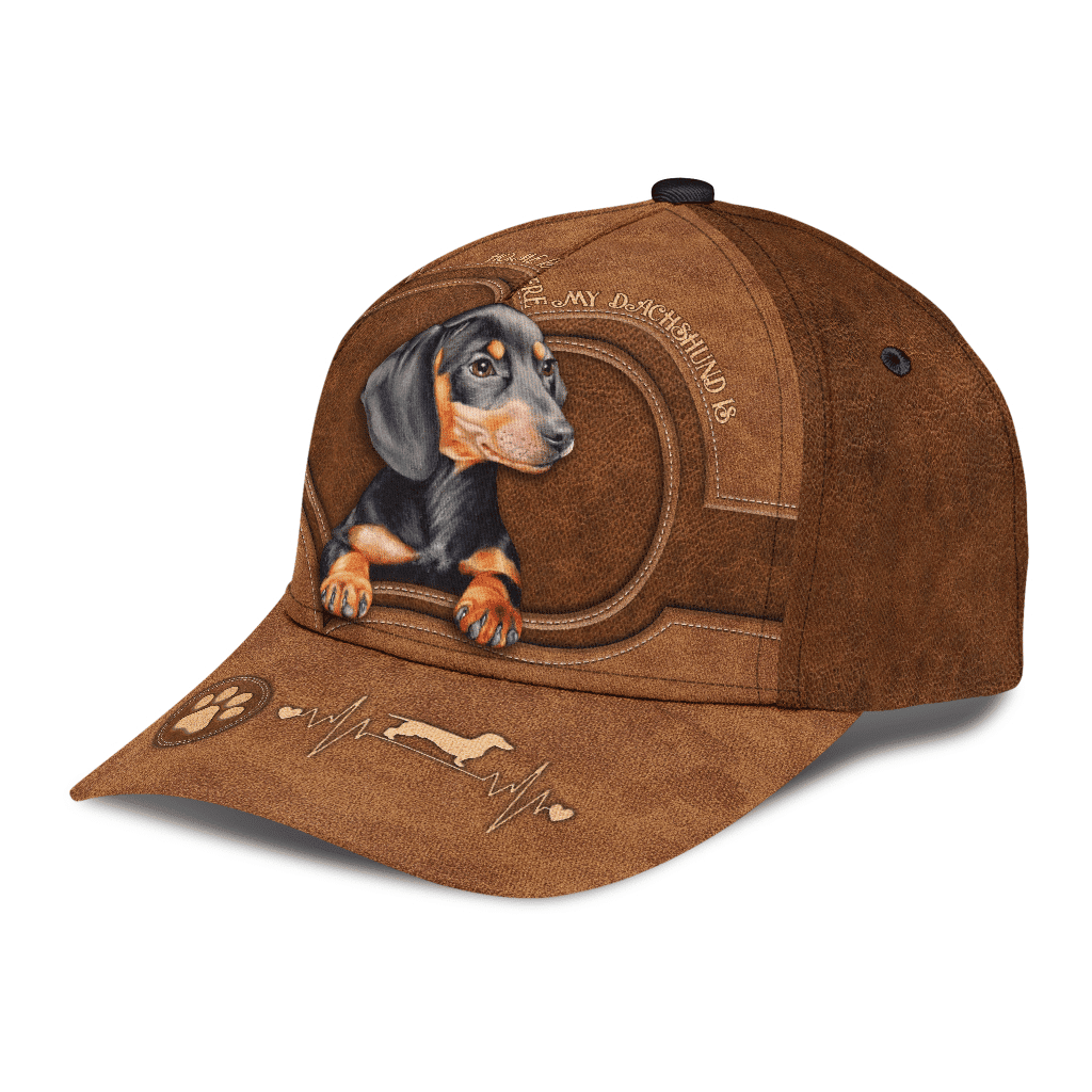 Dachshund Dog Heart Beat Leather Hat Classic Cap