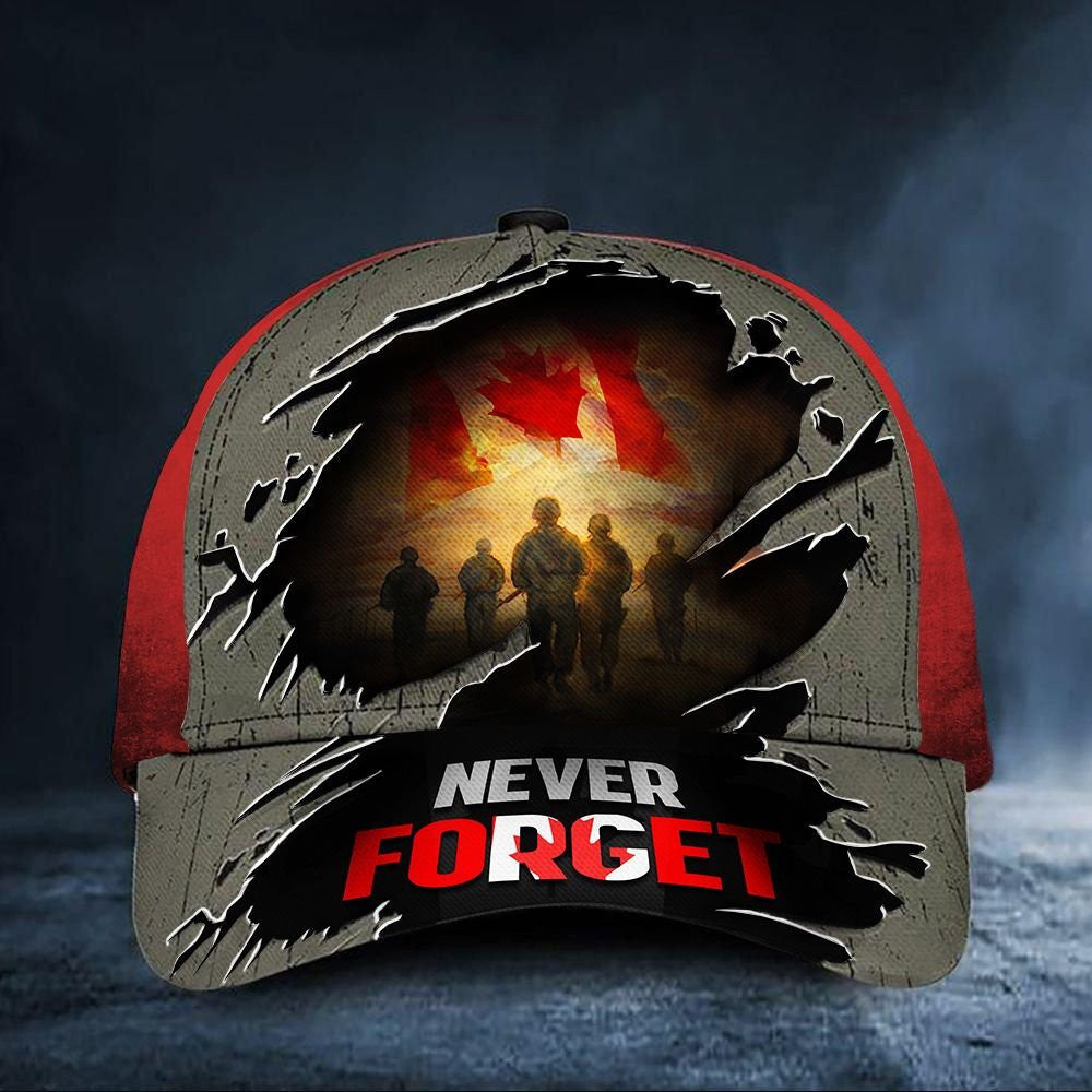Never Forget Soldiers Canadian Flag Hat Honor Fallen Soldiers Veterans Remembrance Day Hat Classic Cap