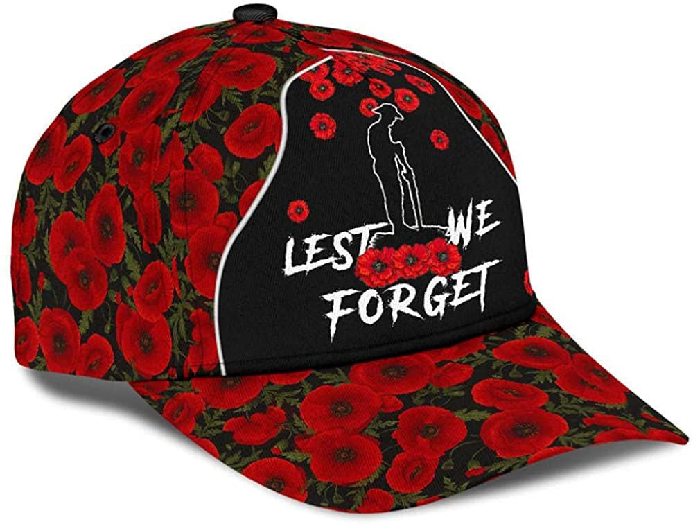 Lest We Forget Anzac Day Flower Beautiful 3D Printed Unisex Hat Classic Cap, Snapback Cap, Baseball Cap