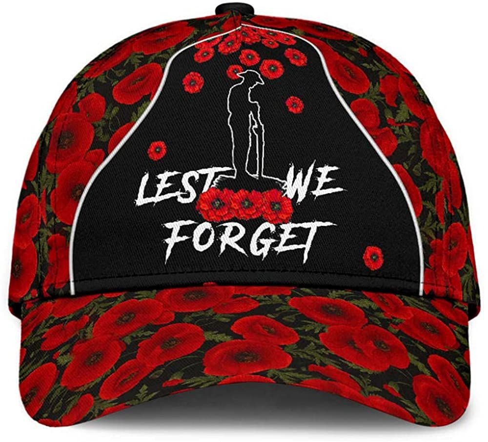 Lest We Forget Anzac Day Flower Beautiful 3D Printed Unisex Hat Classic Cap, Snapback Cap, Baseball Cap