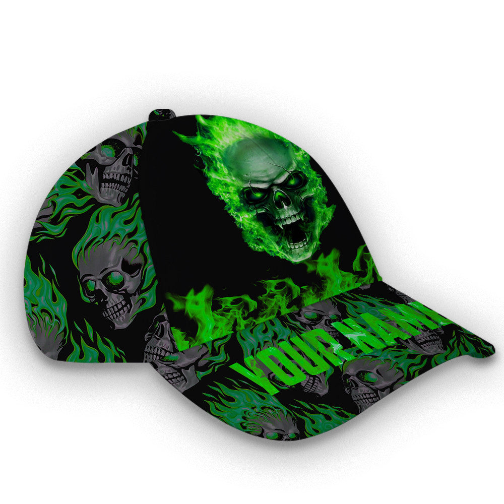 Personalized Custom Name Green Skull Hat Classic Cap