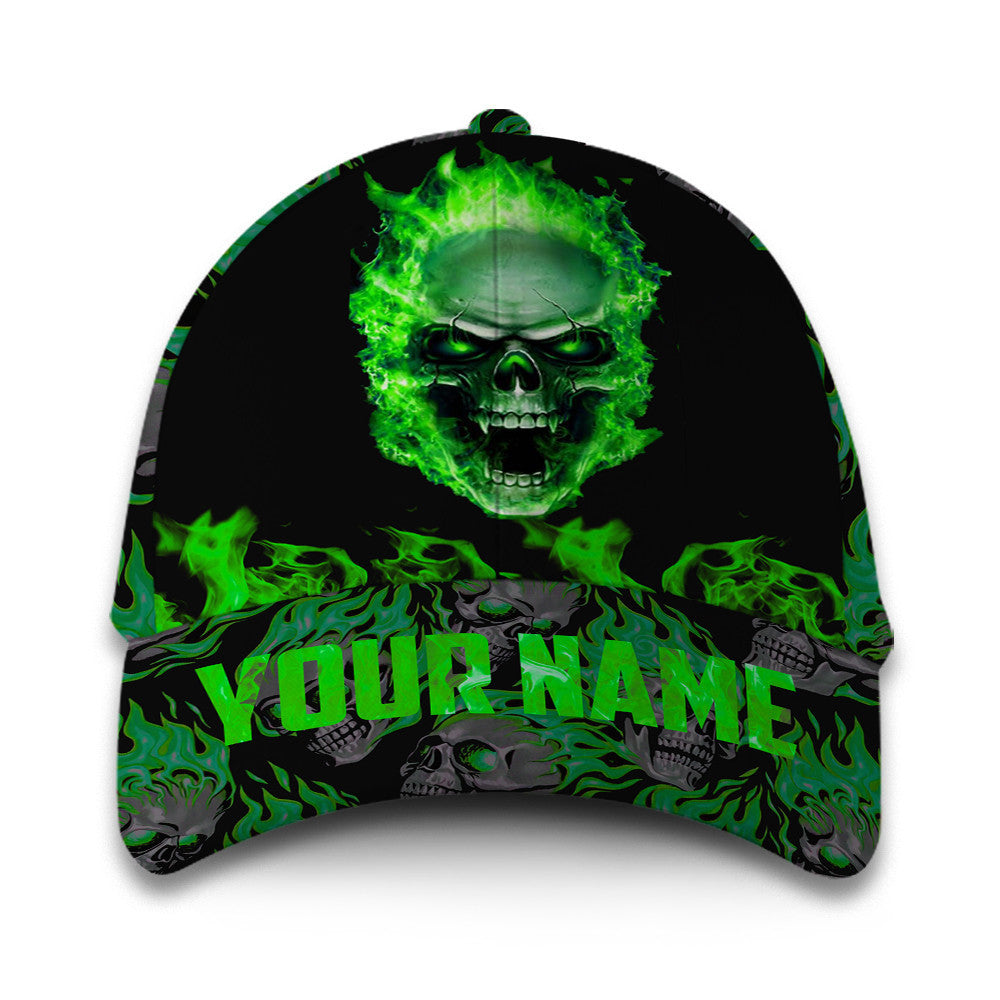Personalized Custom Name Green Skull Hat Classic Cap