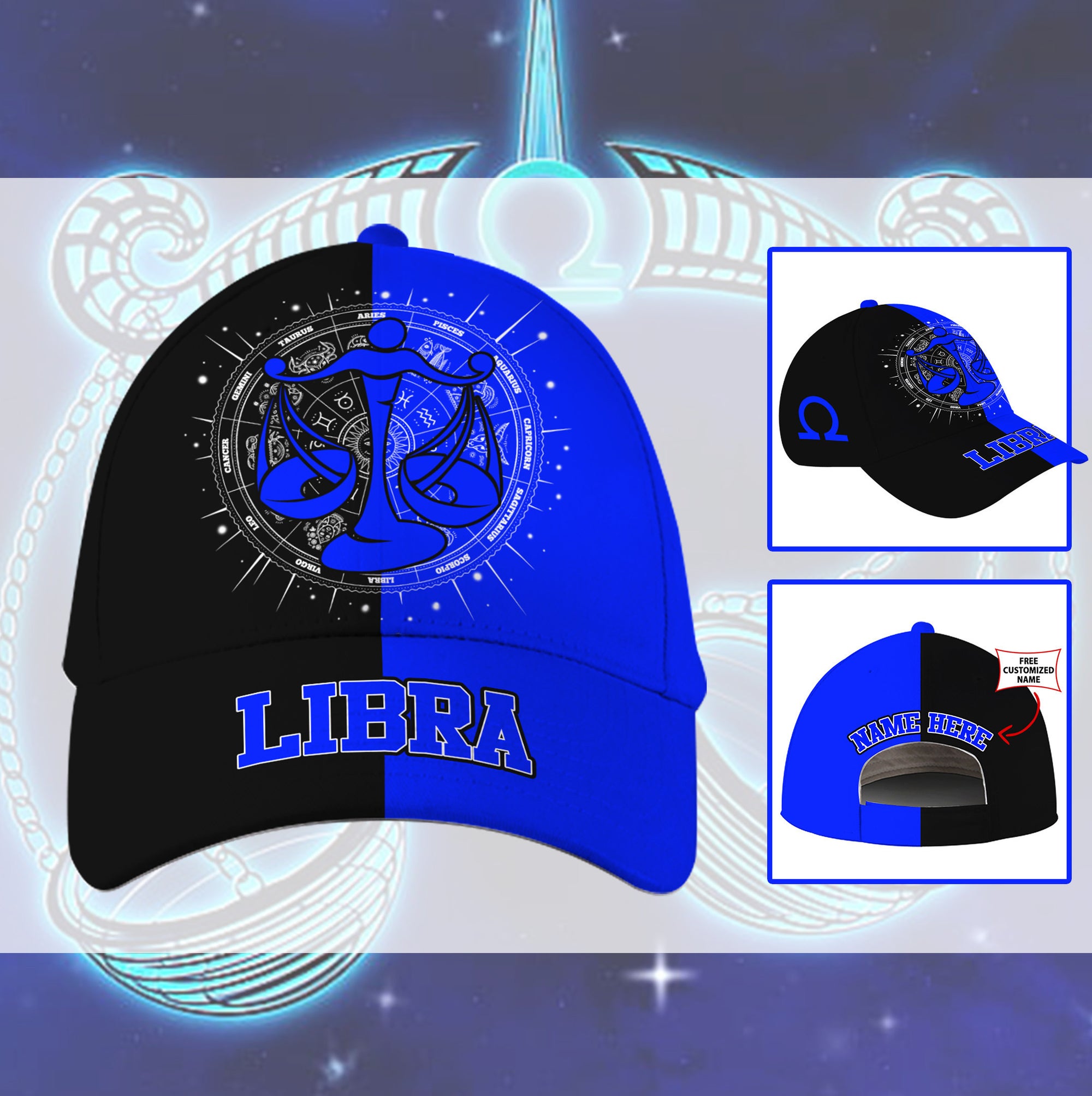 Personalized Custom Name Libra Blue Zodiac Hat Classic Cap