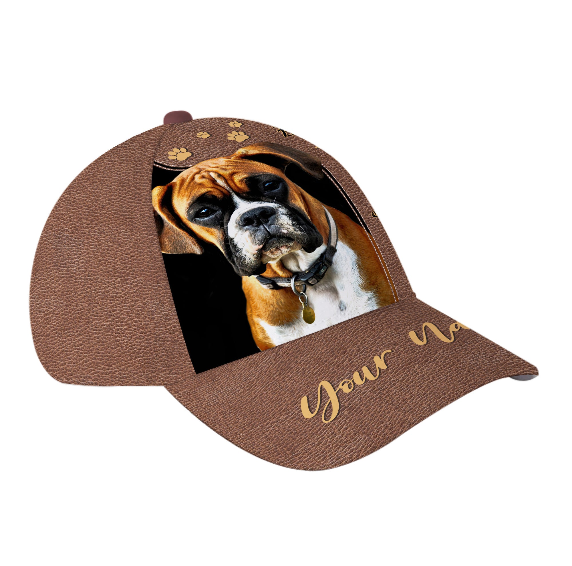 Personalized Custom Name Boxer Dog Leather Hat Classic Cap