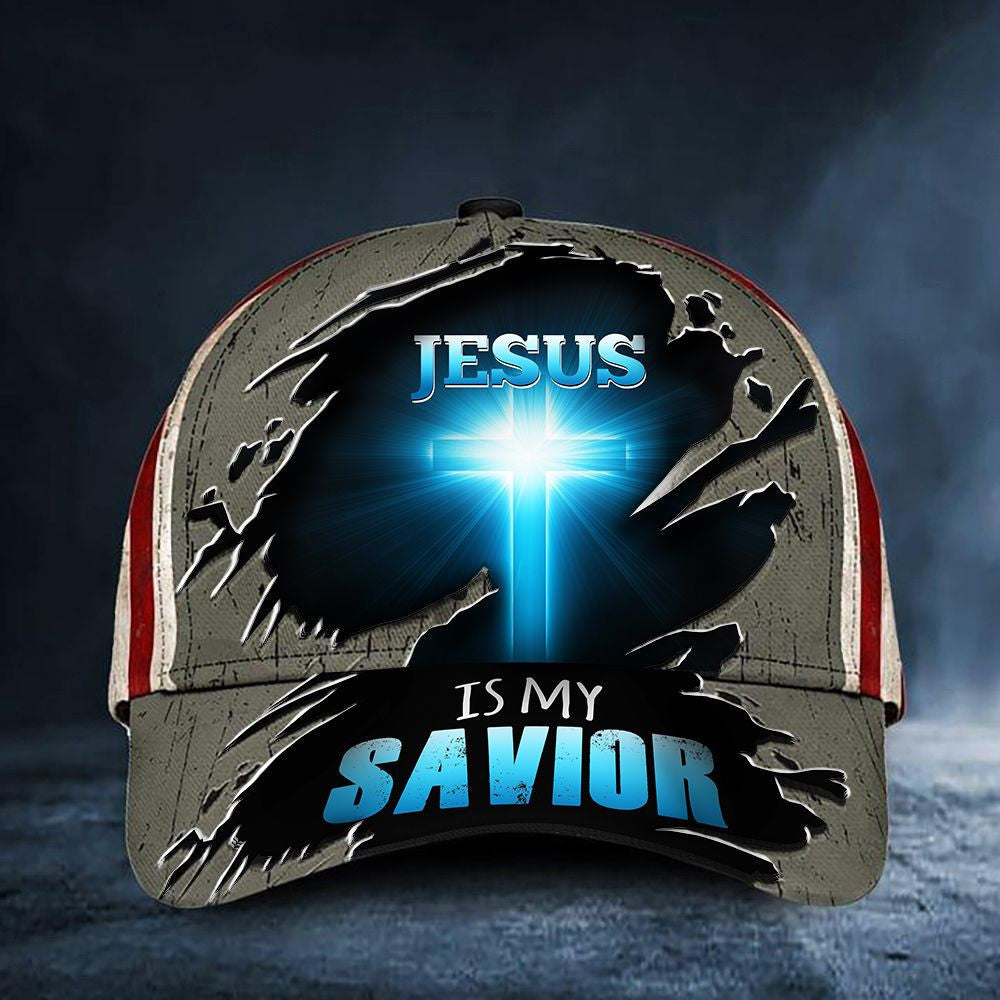 Jesus Is Cap My Savior American Flag Hat Unique Cross Christian Gift For Men Classic Cap