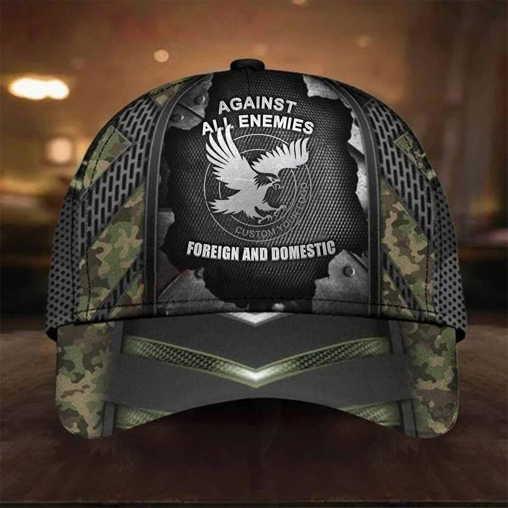 Custom United States Branches Camo Hat Against All Enemies Foreign And Domestic Marine Gifts For Him Classic Cap