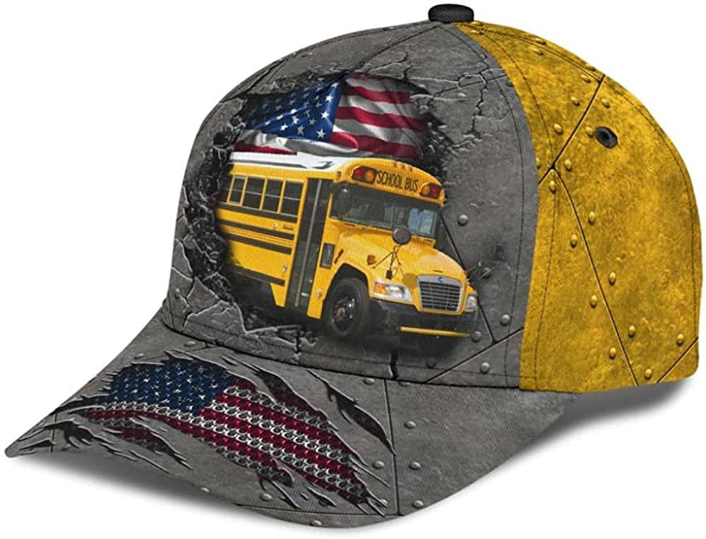 Us School Bus Driver Metal Beautiful 3D Cap, Snapback Cap, Baseball Cap
