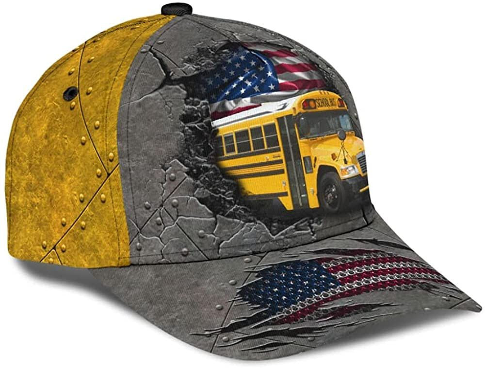 Us School Bus Driver Metal Beautiful 3D Cap, Snapback Cap, Baseball Cap
