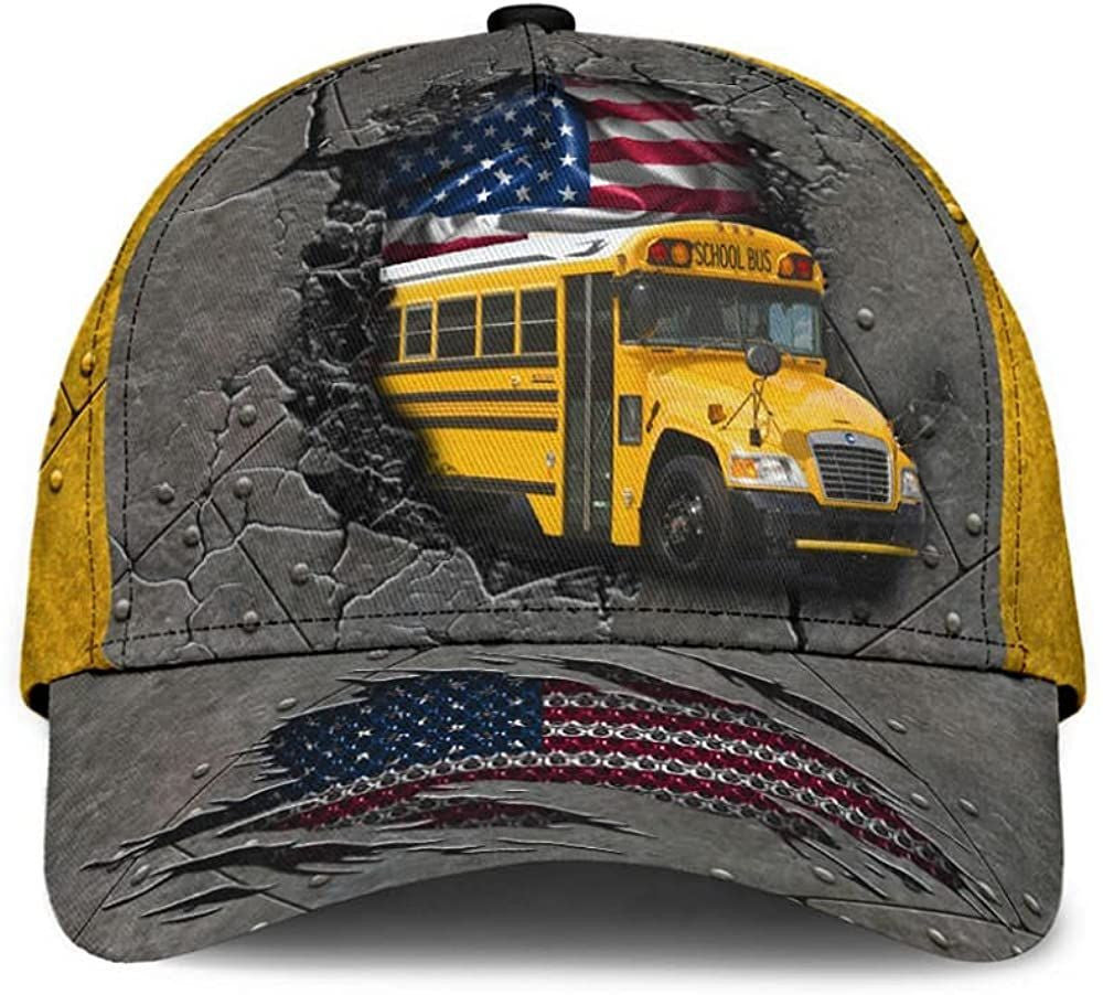 Us School Bus Driver Metal Beautiful 3D Cap, Snapback Cap, Baseball Cap