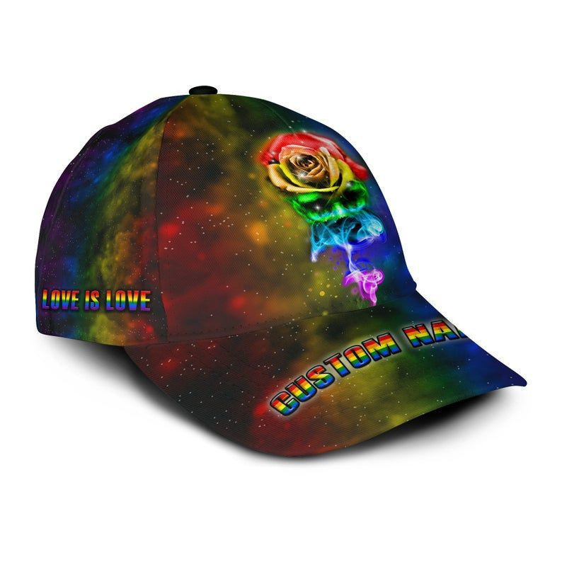 Personalized Custom Name Love Is Love Rainbow Rose Flower 3D Cap For Lgbt, Lgbt Cap