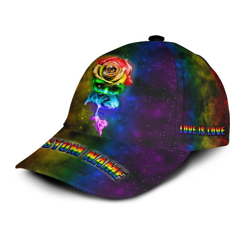 Personalized Custom Name Love Is Love Rainbow Rose Flower 3D Cap For Lgbt, Lgbt Cap