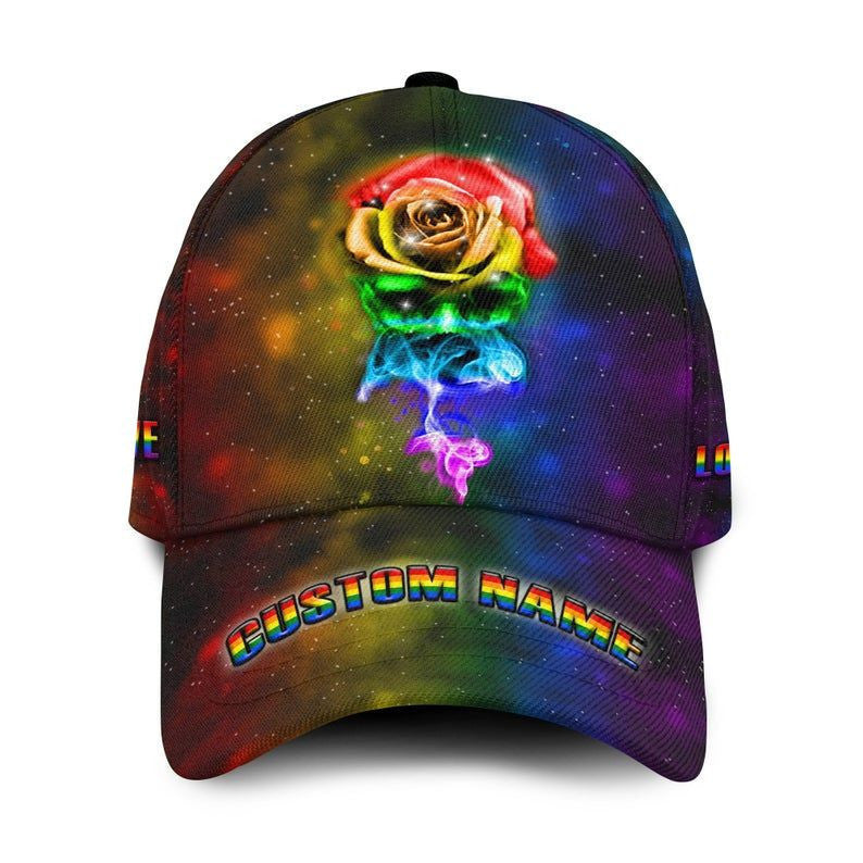 Personalized Custom Name Love Is Love Rainbow Rose Flower 3D Cap For Lgbt, Lgbt Cap