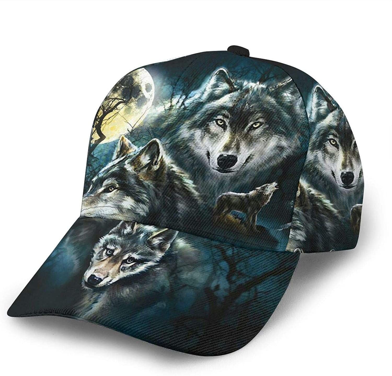 Wolf Print Classic Baseball 3D Cap Adjustable Twill Sports Dad Hats For Unisex