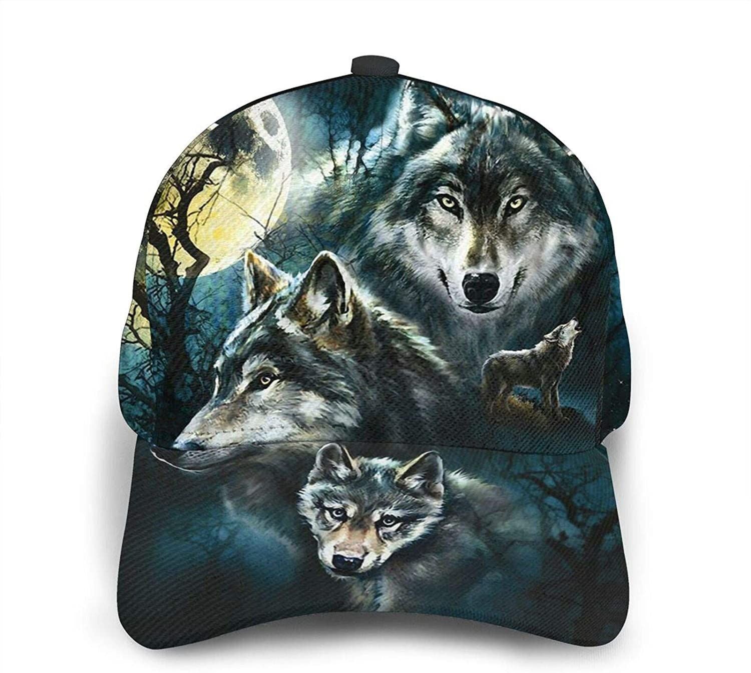 Wolf Print Classic Baseball 3D Cap Adjustable Twill Sports Dad Hats For Unisex