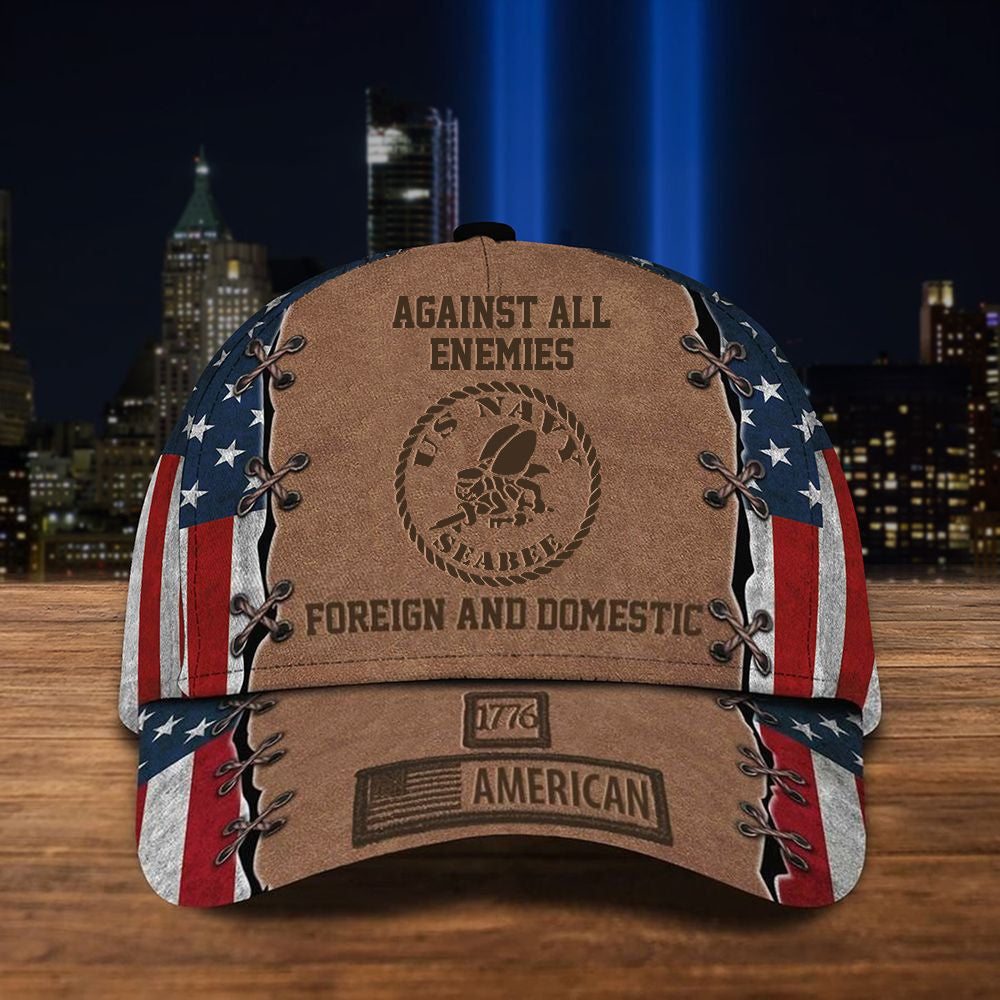 Navy Seabee Against All Enemies Foreign And Domestic Hat 1776 American Flag Hat Classic Cap