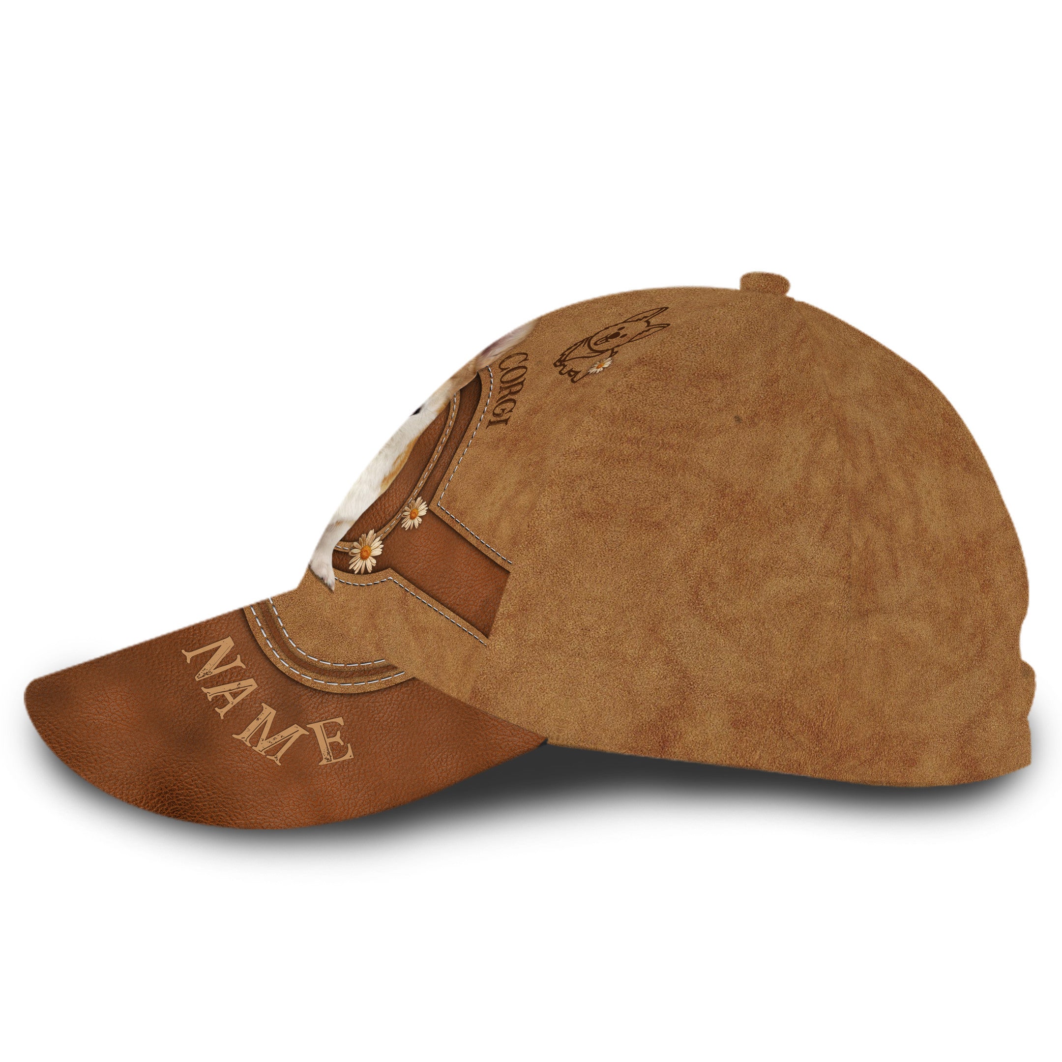 Personalized Custom Name Corgi Dog Leather Hat Classic Cap