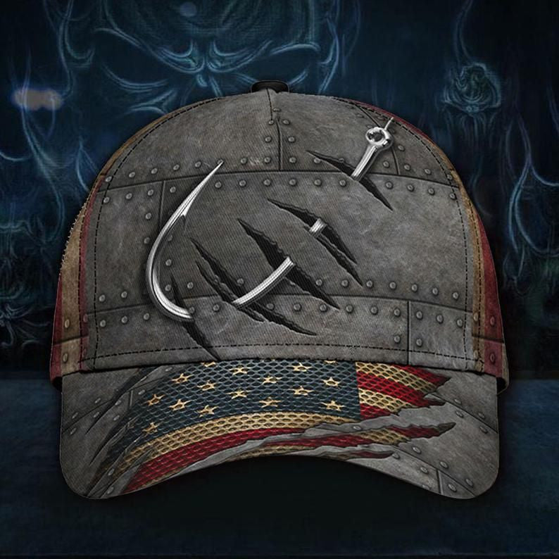 Fish Hook Hat 3D Printed Old Retro Vintage Capcap Gift American Flag Cap Classic Cap