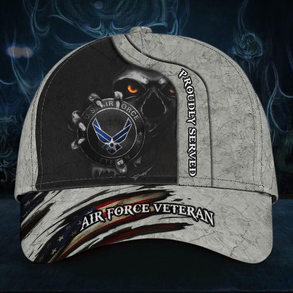 Veteran American Flag Hat Proud Us Military Skull Air Force Veteran Proudly Served Cap Unique Usa Flag Hat Honor Veteran Usaf Retired Hat Classic Cap