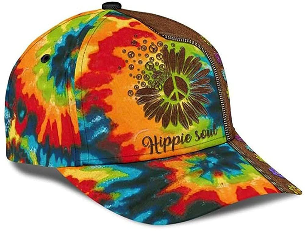 Hippie Soul Leather Pattern Print Zipper Flower Colorful 3D Printed Unisex Hat Classic Cap