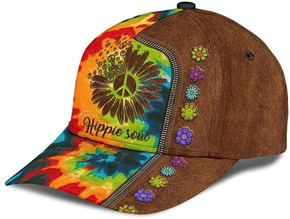 Hippie Soul Leather Pattern Print Zipper Flower Colorful 3D Printed Unisex Hat Classic Cap