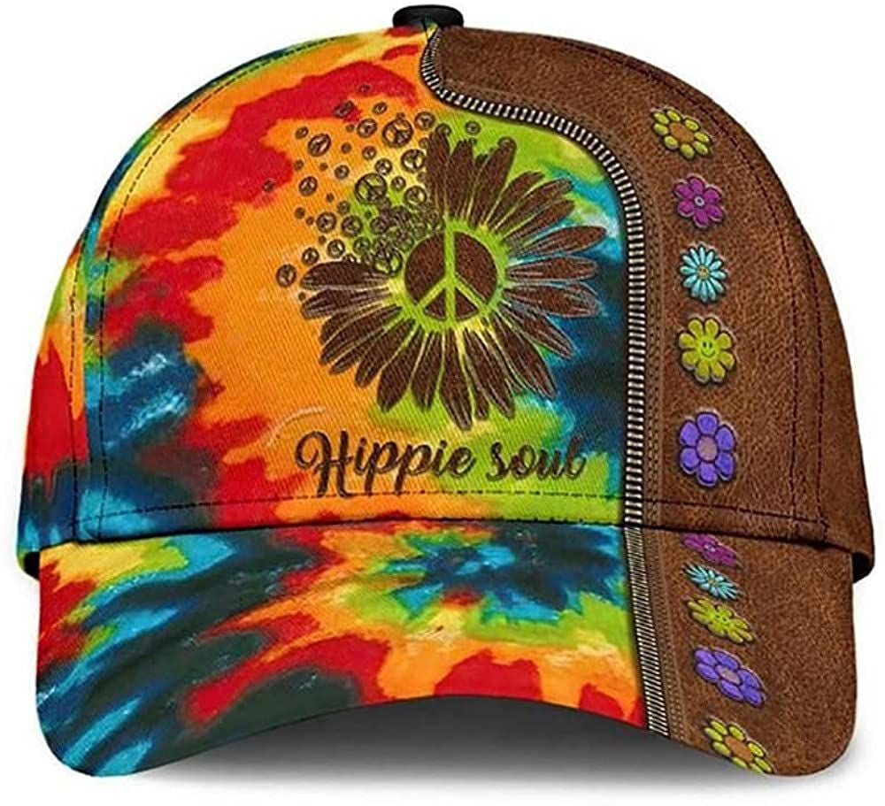 Hippie Soul Leather Pattern Print Zipper Flower Colorful 3D Printed Unisex Hat Classic Cap