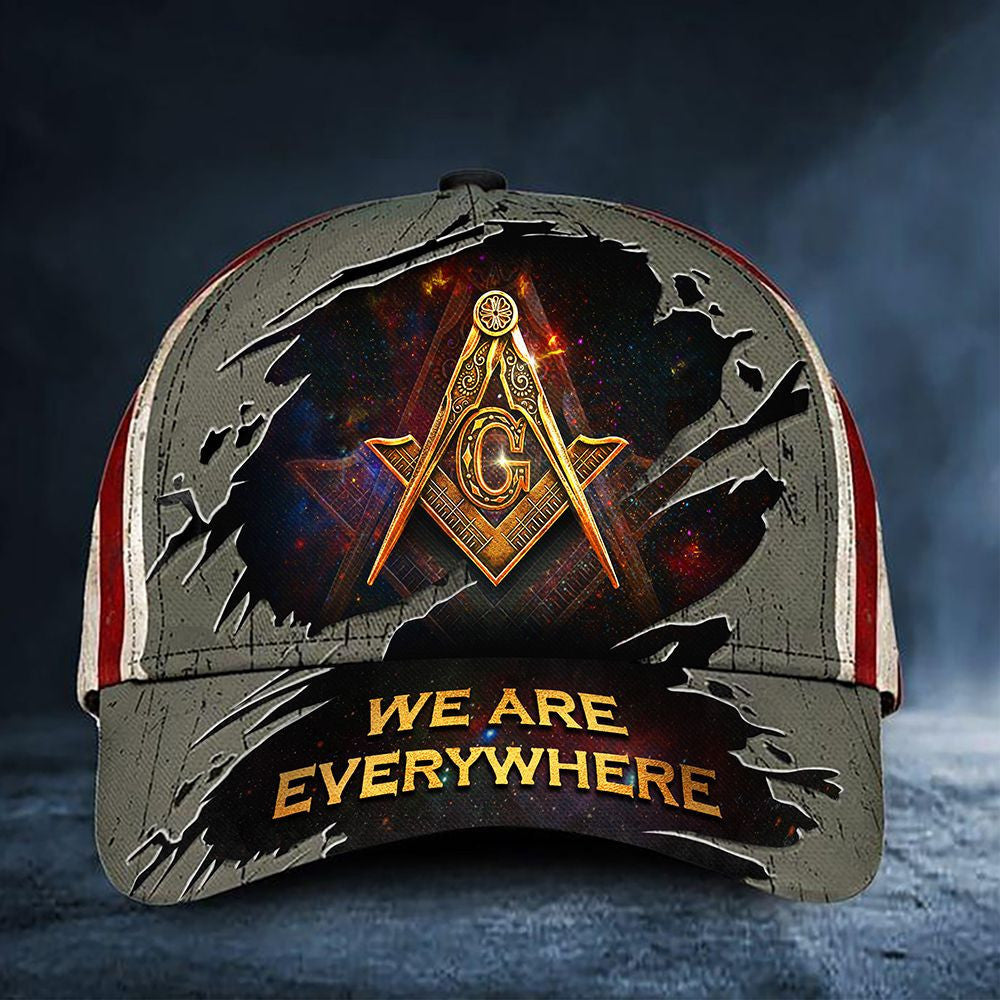 Freemason Hat We'Re Everywhere Usa Flag Masonic Hat Merch Unique Design Masonic Gift Ideas Classic Cap