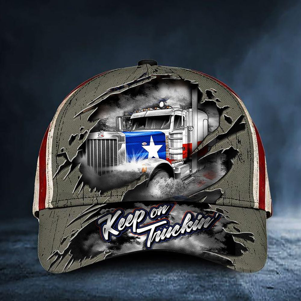 Keep On Truckin' Texas Trucker American Flag Cap Texan Patriotic Truck Driver Hat Dad Gift Classic Cap