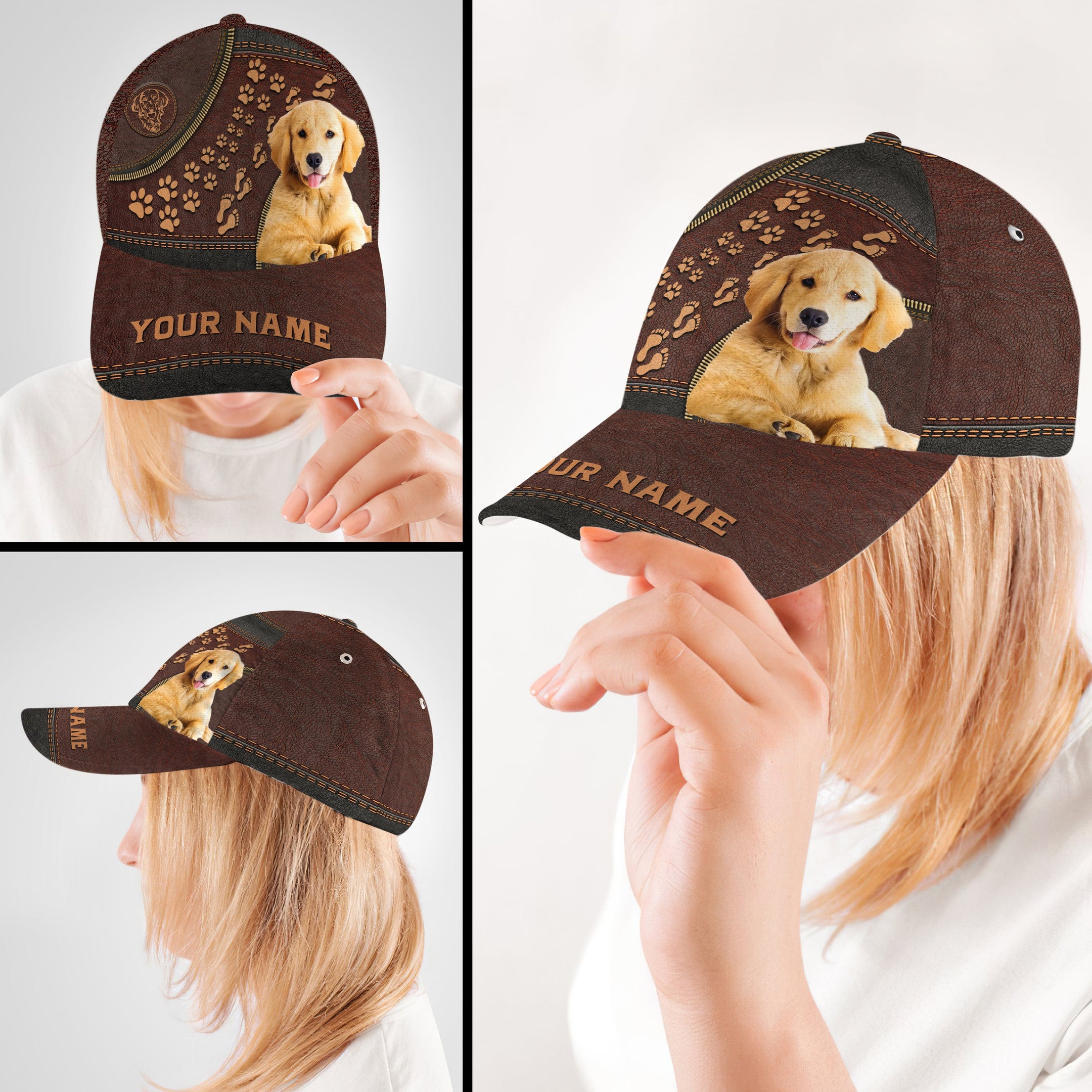 Personalized Custom Name Footprint Golden Retriever Dog Hat Classic Cap