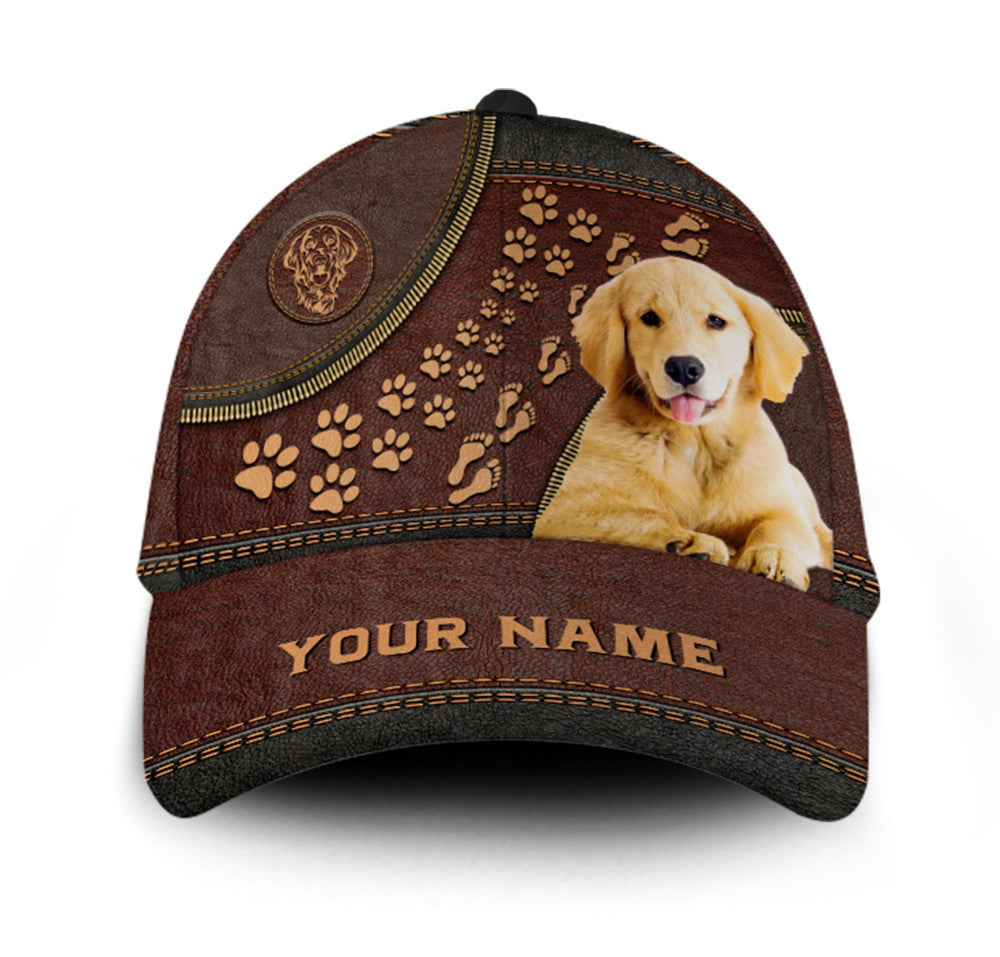 Personalized Custom Name Footprint Golden Retriever Dog Hat Classic Cap