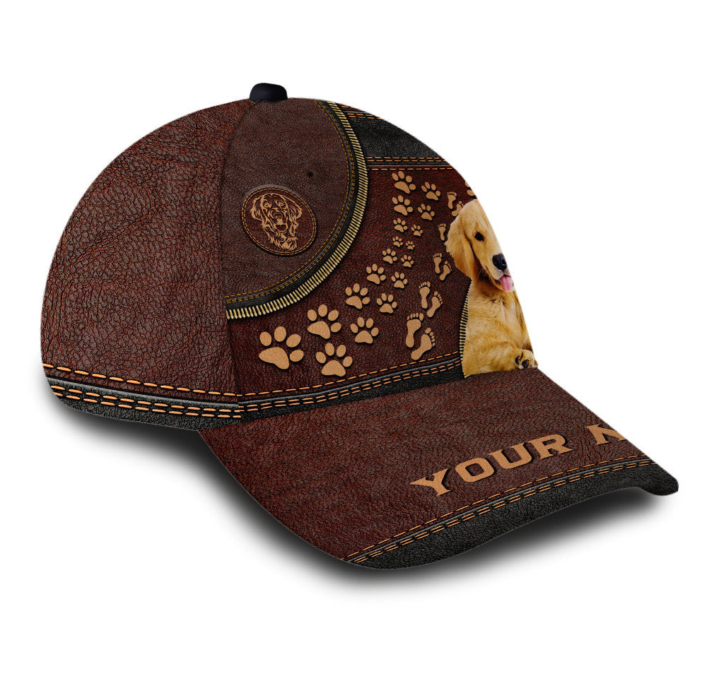 Personalized Custom Name Footprint Golden Retriever Dog Hat Classic Cap