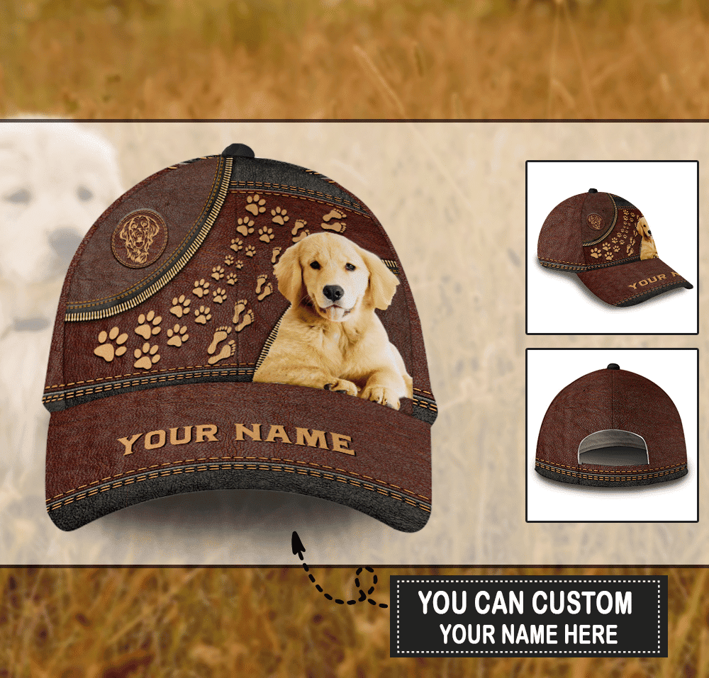 Personalized Custom Name Footprint Golden Retriever Dog Hat Classic Cap